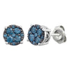 14k White Gold 3/8 CTW Blue Diamond Cluster Earrings