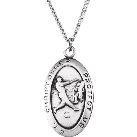 Sterling Silver 24.5x15.5mm St. Christopher Baseball 24" Necklace
