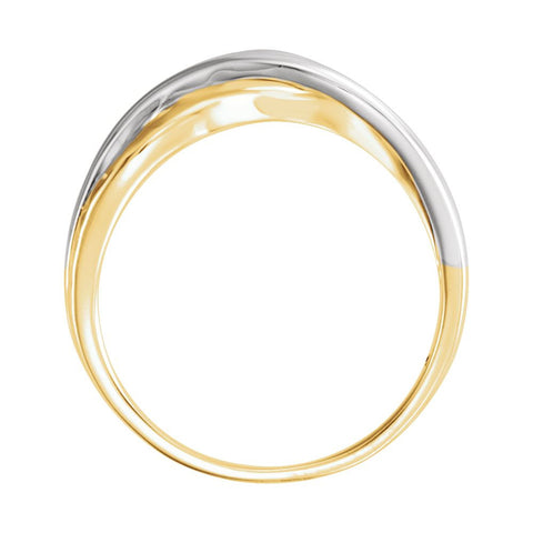 14K Yellow & White Overlap Hammered Ring, Size 7