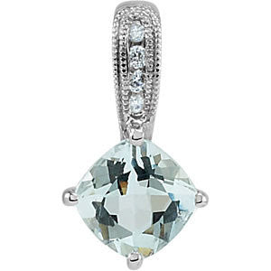 14k White Gold Aquamarine & Diamond Pendant