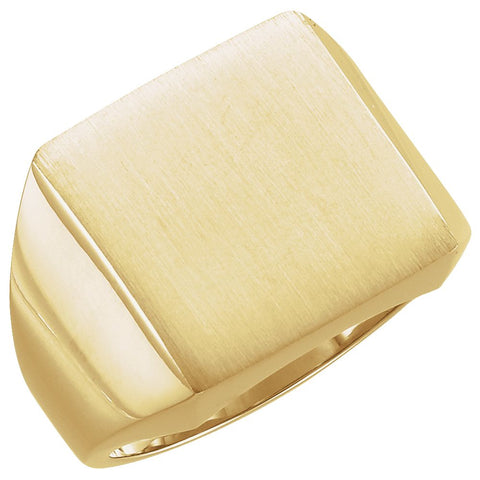 14k Yellow Gold 16mm Men's Solid Signet Ring with Brush Finish, Size 10