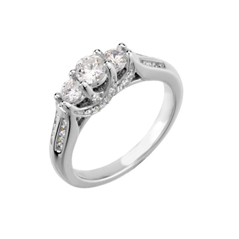 14k White Gold 3/4 CTW Diamond 3 Stone Accented Engagement Ring , Size 7