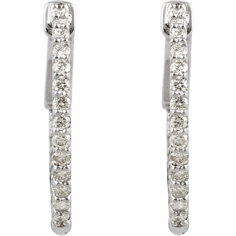 14k White Gold 1/2 CTW Diamond Inside/Outside Hoop Earrings