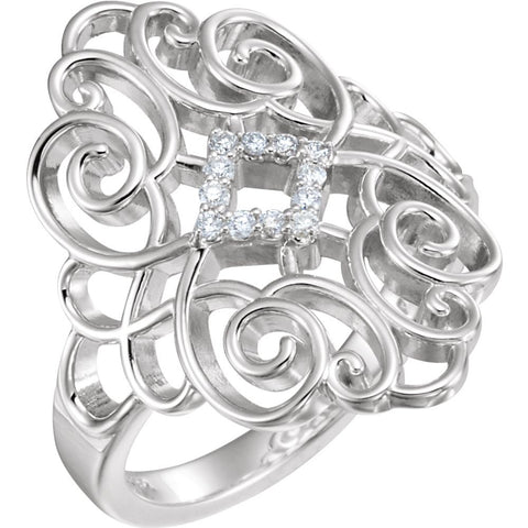 Sterling Silver 1/10 CTW Diamond Scroll Design Ring Size 7