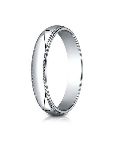 Benchmark 18K White Gold 4mm Slightly Domed Traditional Oval Wedding Band Ring with Milgrain