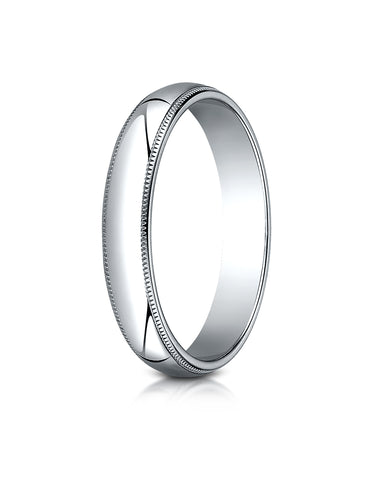 Benchmark Platinum 4mm Slightly Domed Traditional Oval Wedding Band Ring with Milgrain (Sizes 4 - 15 )