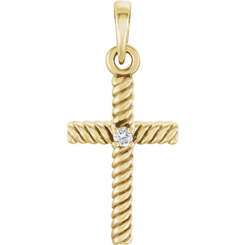 14k Yellow Gold .015 CTW Diamond 18.9x8.65mm Rope Design Cross Pendant