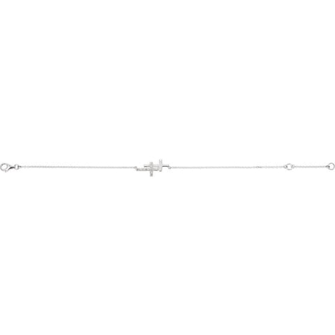 14k White Gold 1/6 CTW Diamond Double Sideways Cross 8" Bracelet