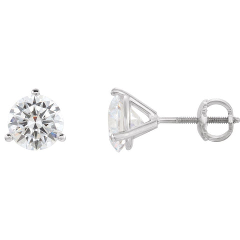 14k White Gold 6.5mm Round 3-Prong Threaded Post Earring Mounting