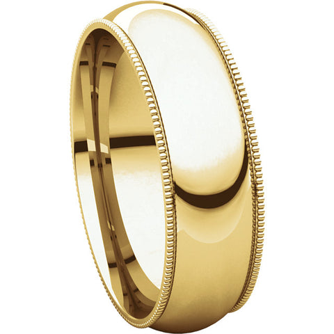 14k Yellow Gold 6mm Milgrain Comfort Fit Band, Size 12