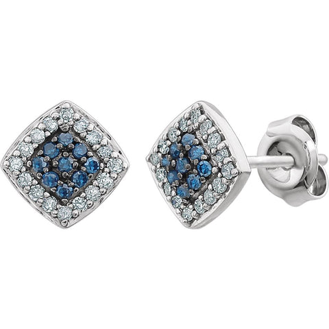 14k White Gold 1/5 CTW Blue & White Diamond Cluster Earrings