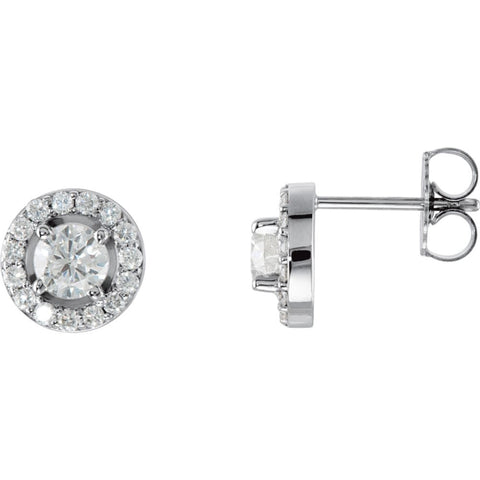 Pair of 1 CTTW Halo-Styled Stud Earrings in 14k White Gold