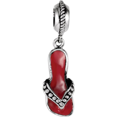 Sterling Silver 19.5x8mm Red Flip Flop Charm