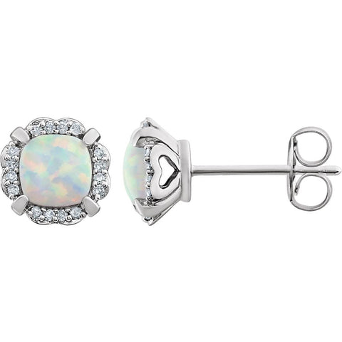 14k White Gold Created Opal & 1/10 CTW Diamond Earrings