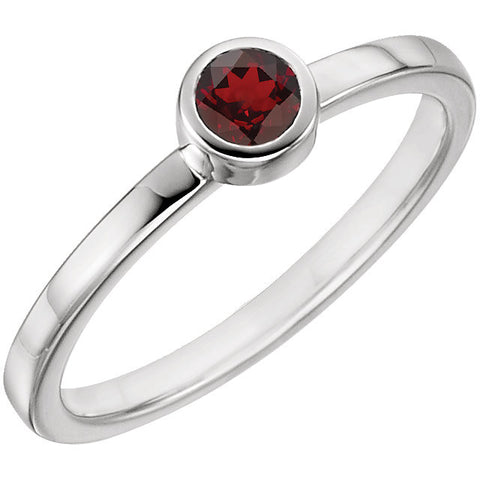Sterling Silver Imitation Garnet Bezel Ring, Size 7