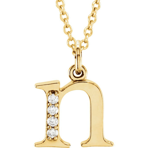 14k Yellow Gold .025 CTW Diamond Lowercase Letter "n" Initial 16" Necklace