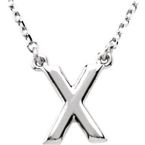 Sterling Silver Letter "X" Block Initial 16" Necklace