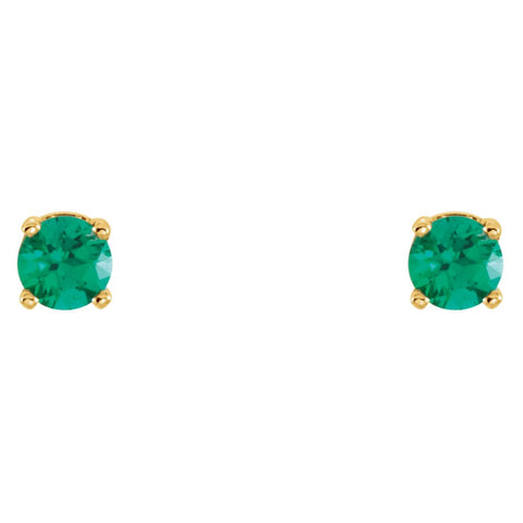 14k Yellow Gold Imitation Emerald Youth Earrings