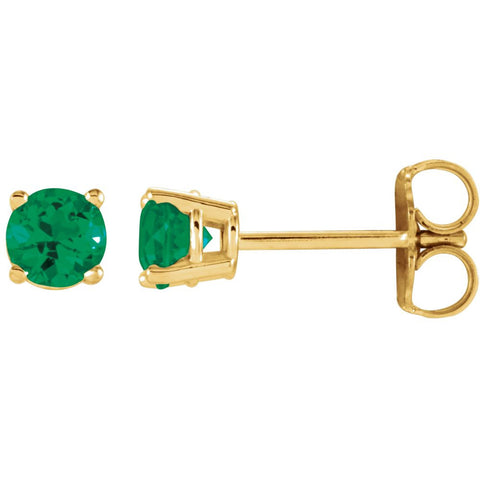 14k Yellow Gold 4mm Round Emerald Earrings