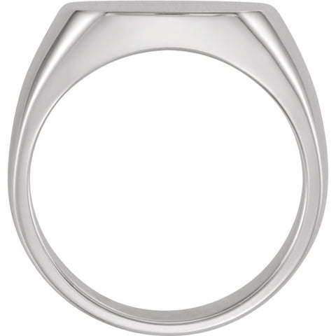 14k White Gold 16mm Men's Signet Ring with Brush Top Finish, Size 11