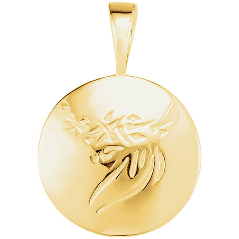 14k Yellow Gold Heart print Jesus Pendant