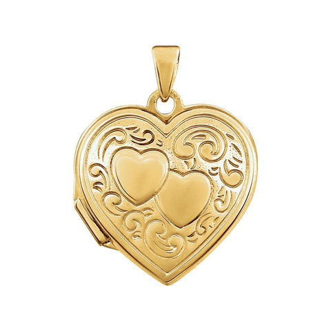 14K Yellow Gold-Plated Sterling Silver Double Heart Locket