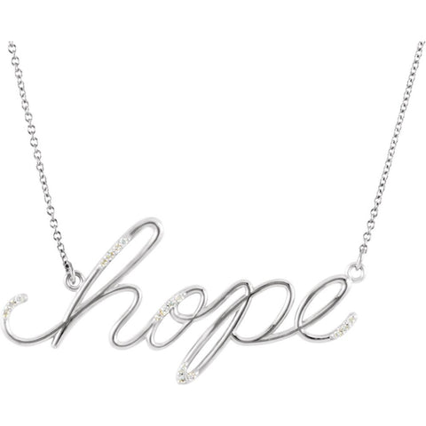 14k White Gold 0.08 CTW Diamond Hope 16.8" Necklace