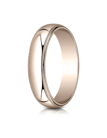 Benchmark 14K Rose Gold 5mm Slightly Domed Traditional Oval Wedding Band Ring with Milgrain