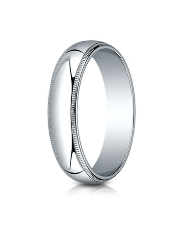 Benchmark 14K White Gold 5mm Slightly Domed Traditional Oval Wedding Band Ring with Milgrain
