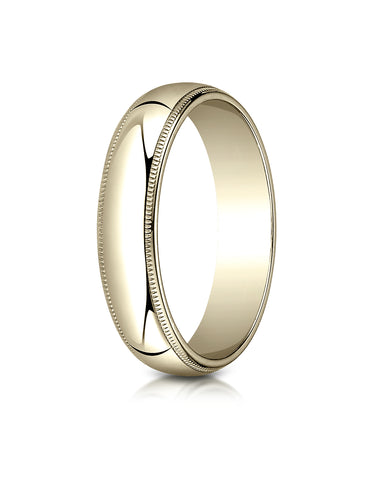 Benchmark 18K Yellow Gold 5mm Slightly Domed Traditional Oval Wedding Band Ring with Milgrain