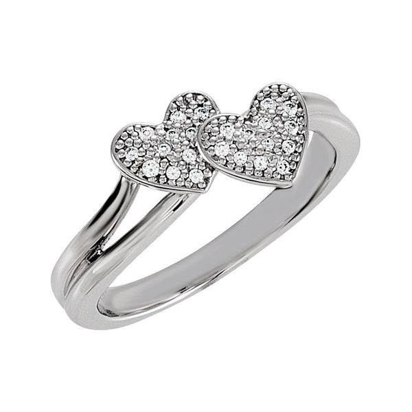 Sterling Silver Cubic Zirconia Double Heart Ring Size 6