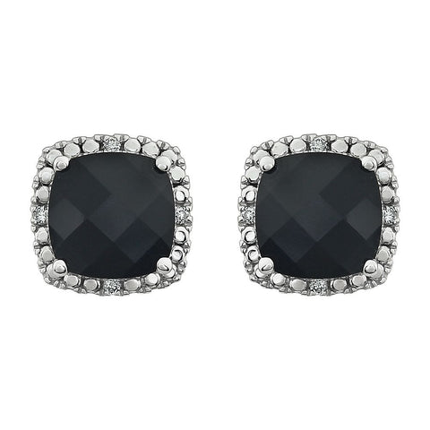 14k White Gold Onyx & .06 CTW Diamond Earrings