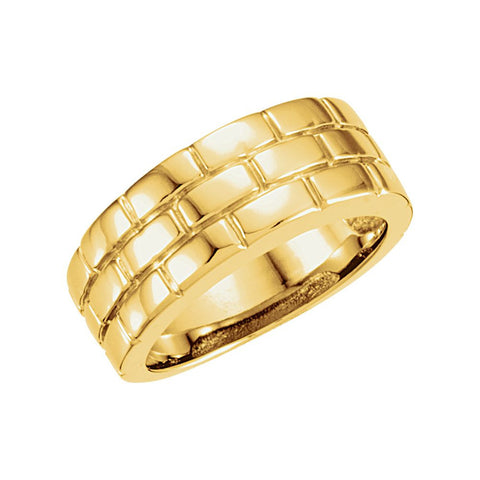 14k Yellow Gold Brick Design 8mm Tapered Band, Size 7