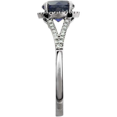 14k White Gold Lab Grown Blue Sapphire & 1/6 CTW Diamond Ring , Size 7
