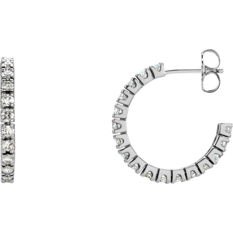 14k White Gold 1 CTW Diamond Hoop Earrings