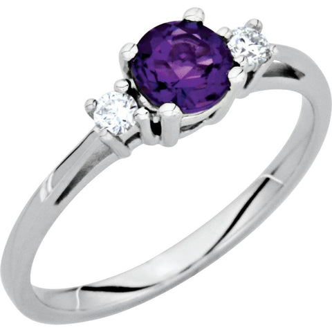 14k White Gold Amethyst & Diamond Accented Ring, Size 7