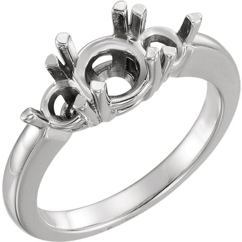Platinum 6.5mm Round Three-Stone Engagement Ring Mounting, Size 6