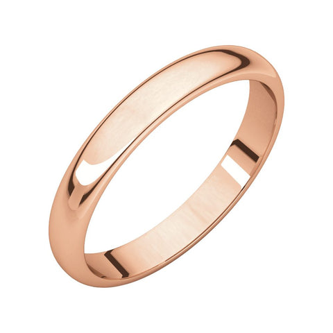 14k Rose Gold 3mm Half Round Band, Size 4.5