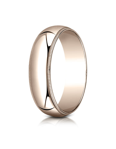 Benchmark 14K Rose Gold 6mm Slightly Domed Traditional Oval Wedding Band Ring with Milgrain