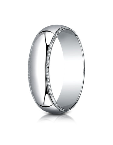 Benchmark 14K White Gold 6mm Slightly Domed Traditional Oval Wedding Band Ring with Milgrain