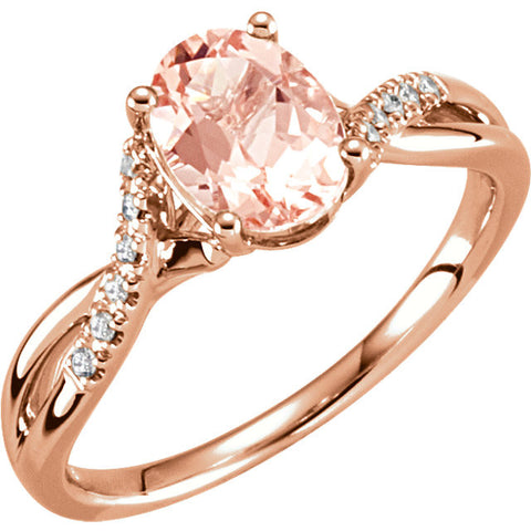 14k Rose Gold Morganite & .08 CTW Diamond Ring Size 7