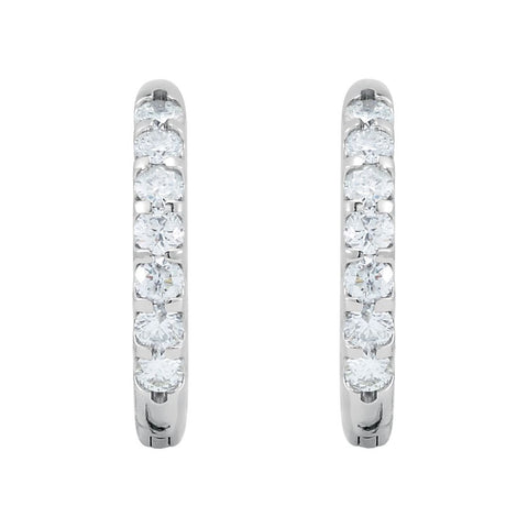 14k White Gold 1 CTW Diamond Inside/Outside Hoop Earrings