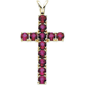 14k Yellow Gold Ruby Cross Pendant