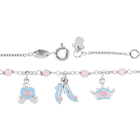 Sterling Silver Cinderella Enamel & Pink Cubic Zirconia 14-16" Necklace
