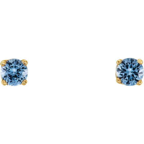 14k Yellow Gold Imitation Aquamarine Youth Earrings