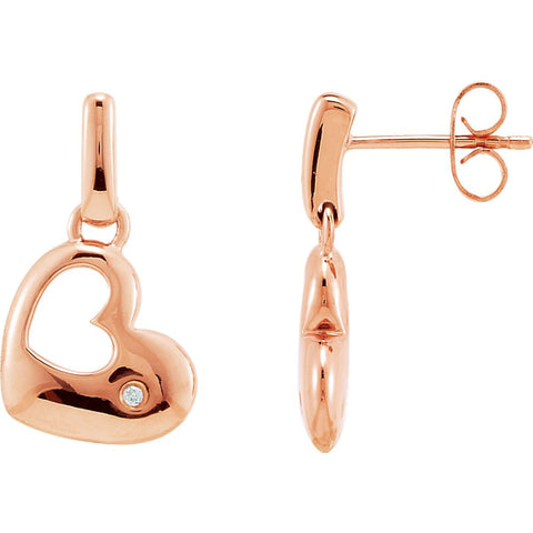 Sterling Silver .015 CTW Diamond Heart Dangle Earrings