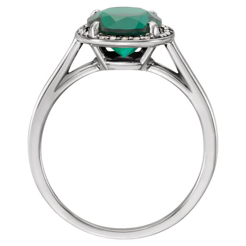 14k White Gold Chatham® Created Emerald and .05 CTW Diamond Ring, Size 7