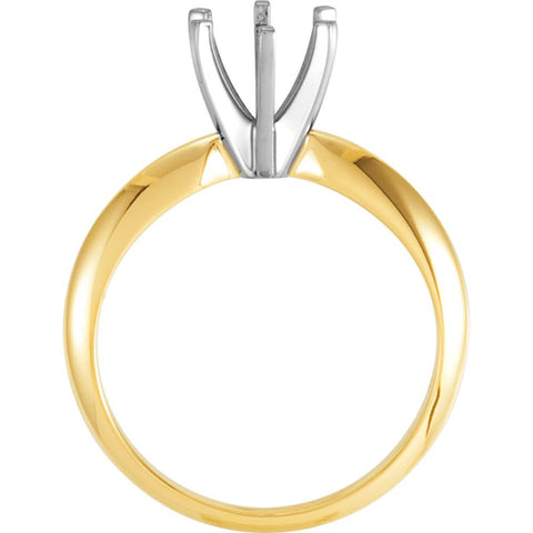 14k Yellow Gold & Platinum 7.8-8.6mm Round 6-Prong Heavy Solitaire Ring Mounting, Size 6
