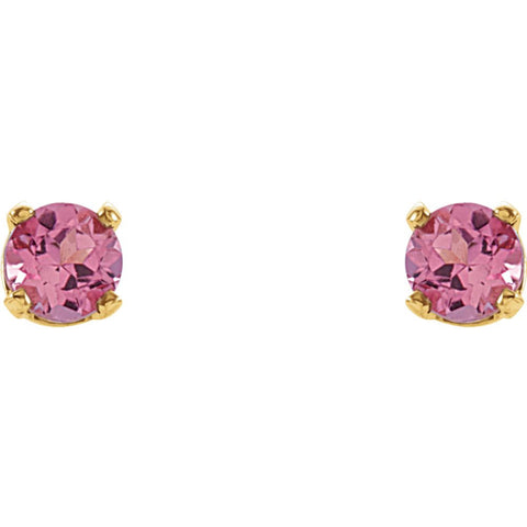 14k Yellow Gold Imitation Pink Tourmaline Youth Earrings