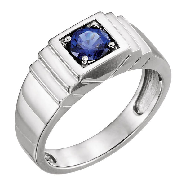 14k White Gold Men's Chatham® Created Blue Sapphire Ring , Size 11